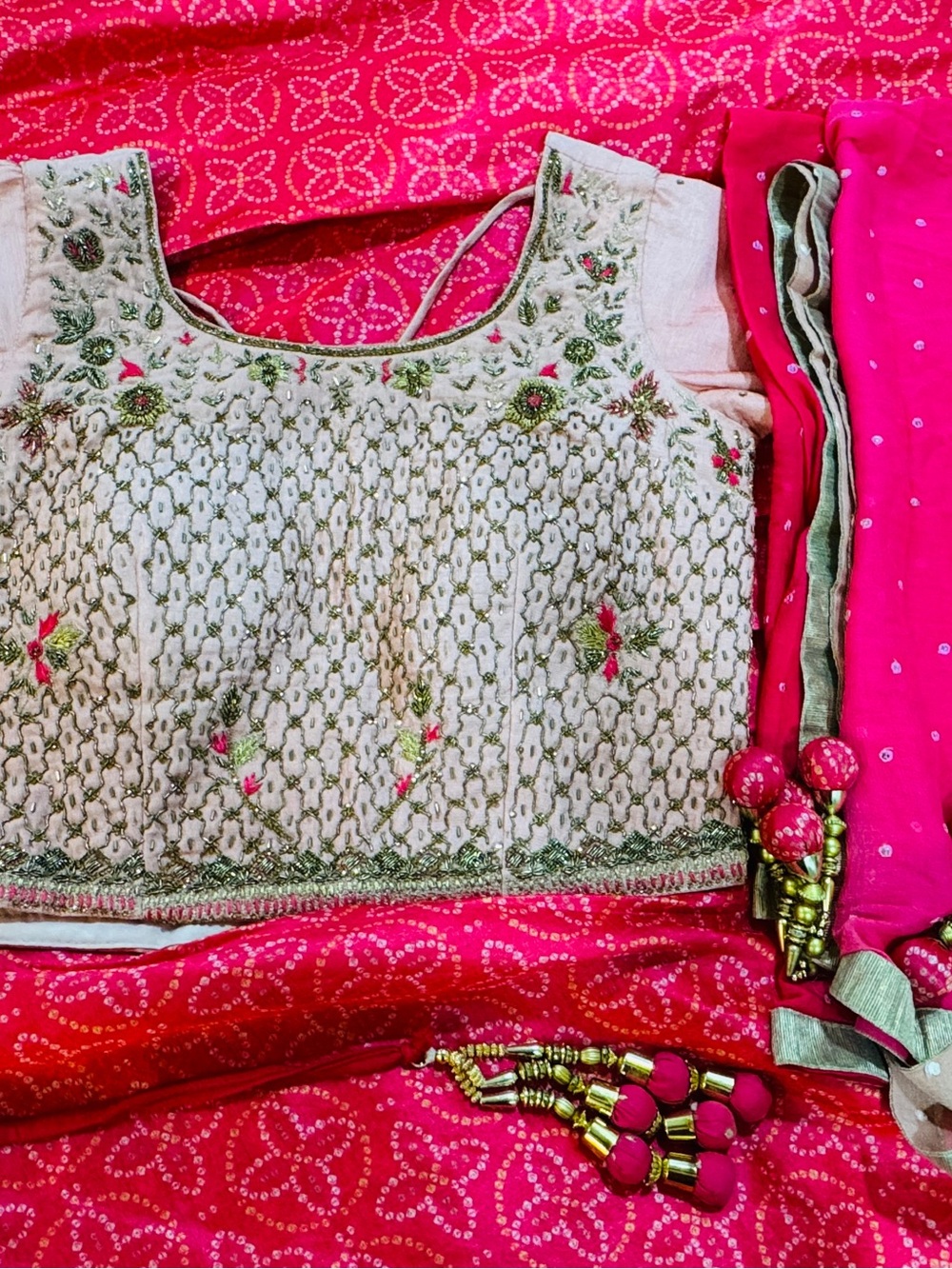 Embroidered Ivory & Pink Women's Chaniya choli